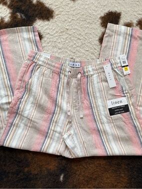 Ash Linen-Blend Ankle Pants in Pink Stripe